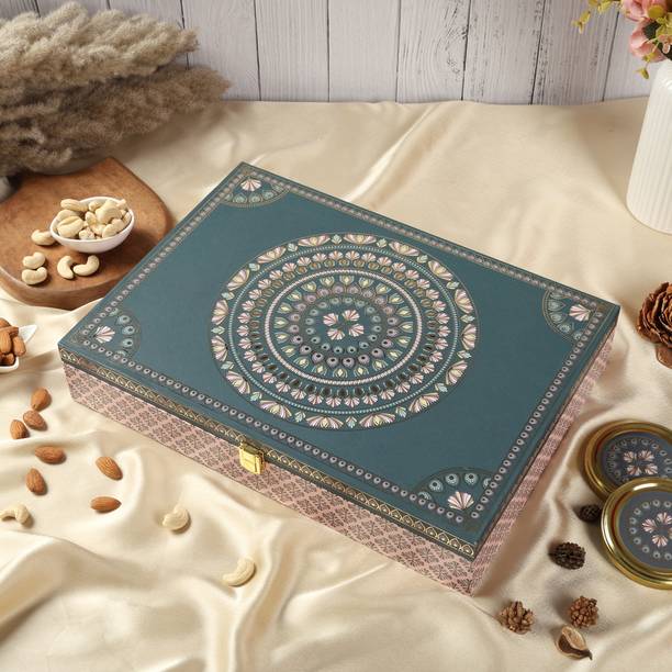 Sonature Matt Natural two jar of dryfruits with lotus shape box 100% Natural & Healthy Almonds, Cashews