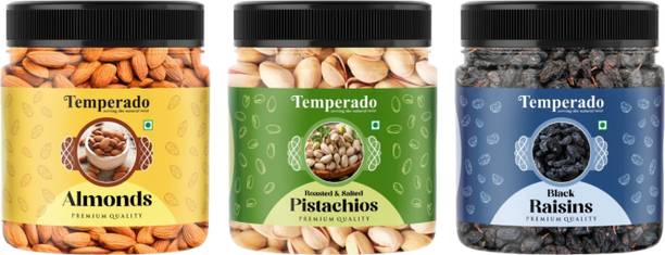 Temperado Almond(100gm),Pistachios(100 gm) Black Raisin(100gm) Combo |Badam Pista Kishmish Almonds, Pistachios, Raisins