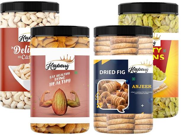 Heyberry Premium Dry Fruits Combo Pack 1kg Cashews, Almonds, Figs, Raisins