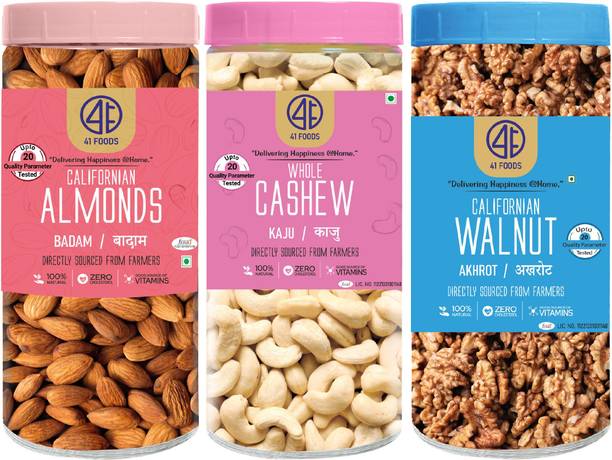 41 foods Premium Dry Fruits Combo Pack of Crunchy 3 Kaju Badam Akhrot 300g | Almonds, Cashews, Walnuts