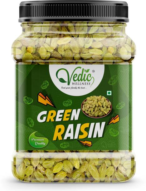 Vedik Wellness Premium Green Raisins | Dakh | Kishmish | Kismis | Daakh | Dakha | Dried Grapes Raisins