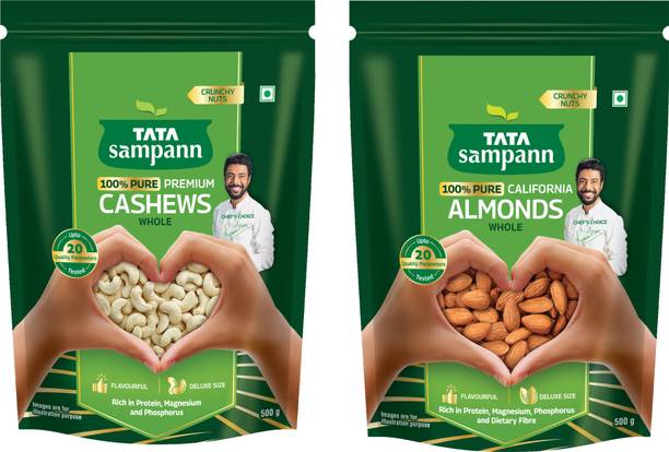 Tata Sampann Almonds & Cashews Combo 1kg | Badam & Kaju (500g Each) | Premium Quality Almonds, Cashews