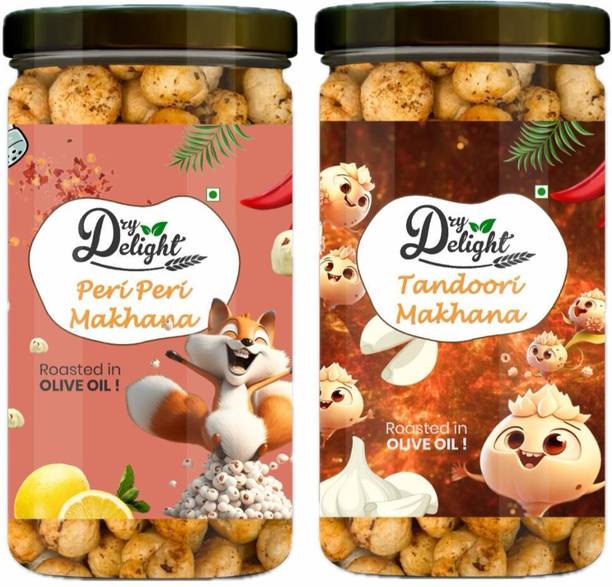 DRYDELIGHT Peri Peri Makhana and Tandoori Makhana Combo Pack | Roasted in Olive Oil Fox Nut