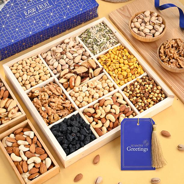 HyperFoods RawFruit Jumbo 10 Dry Fruit Combo Dark Wood Gift Box | Premium Dried Fruit Berries Combo Gift Pack | Rakhi Rakshabandhan Bhaidooj Gift for Brother Sister Bhabhi