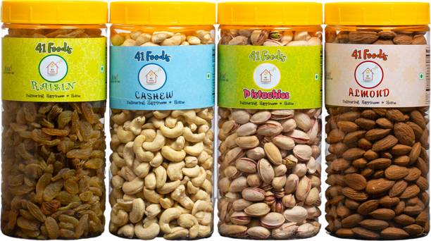 41 foods Combo pack of Raisins Pistachios Almonds Cashews | Badam Kaju Kismis Pista 800Gm Cashews, Almonds, Pistachios, Raisins