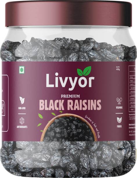 LIVYOR Afghani Black Raisins Seedless | Dry Fruits Raisins