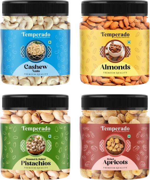 Temperado Cashew(100gm), Almond (100gm), Pistachios (100gm) & Apricots(100 gm) Combo Cashews, Almonds, Pistachios, Apricots