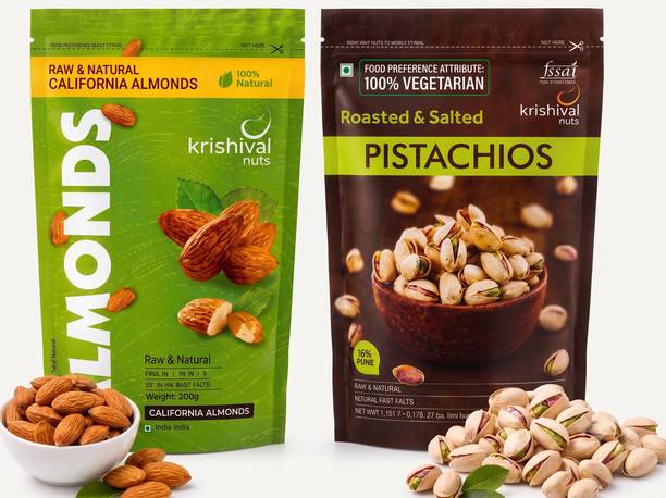 Krishival Almonds Pistachios Premium Dry Fruits Combo Pack 2 Items Almonds, Pistachios