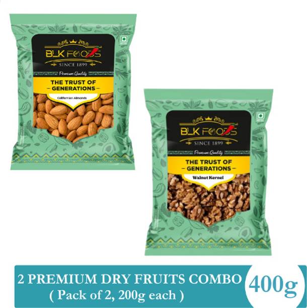BLK FOODS 400g Dry fruits combo pack of Almonds Walnuts kernel | akhrot badam Almonds, Walnuts
