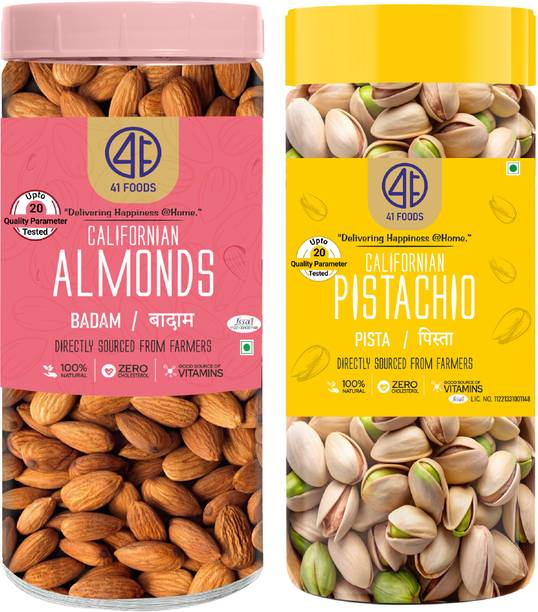 41 foods Dry fruits combo pack of Almonds Pistachios | badam pista (150x2) 300 GM Pistachios, Almonds