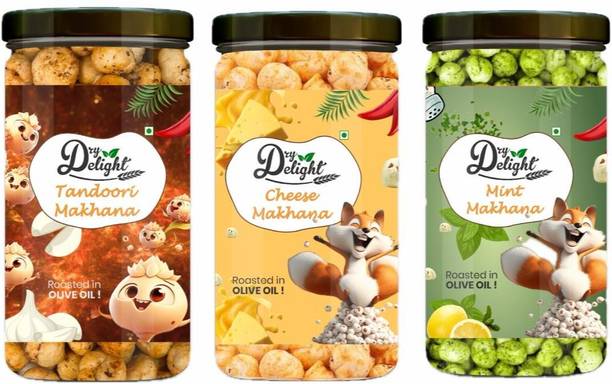 DRYDELIGHT Tandoori Makhana, Cheese Makhana, and Mint Makhana Combo Pack Fox Nut