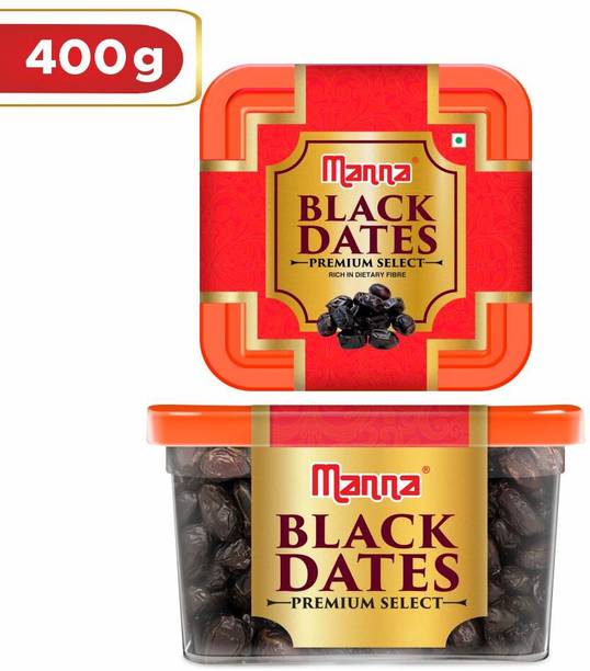 Manna Black Dates - 400g | Select Premium Organic Handpicked Dates| Khajoor | Khajur | Soft Dried Healthy Snack | Soft & Juicy texture | Zero Added Sugar & Preservatives | Rich in Iron, Fibre & Vitamins Dry Dates Dates