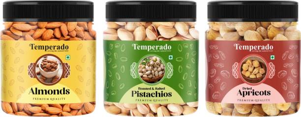Temperado Almond(100gm), Pistachios(100 gm) & Apricots(100 gm) Combo | Badam Pista Khubani Almonds, Pistachios, Apricots