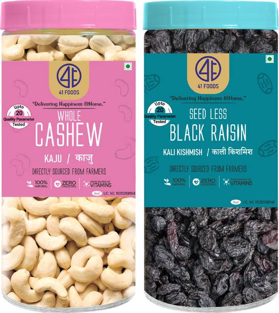 41 foods Dry fruits combo pack of Cashews Black Raisins | Kala Kishmish Kaju 300 GM Raisins, Cashews