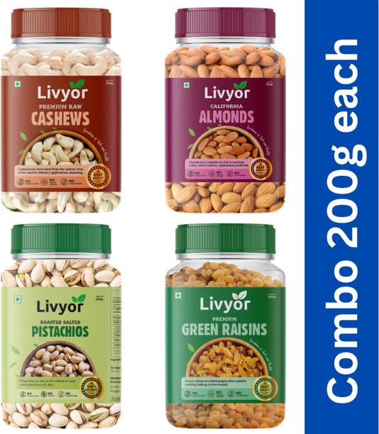 LIVYOR Dry Fruits Combo Pack of Kaju Badam Pista Kismish Cashews, Almonds, Pistachios, Raisins
