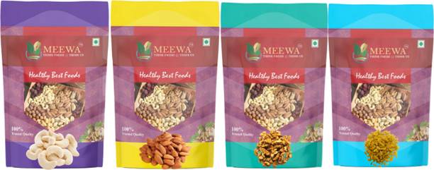 MEEWA 1 Kg Combo pack of Almonds Cashews Raisins Walnuts | Kaju Badam Akhrot Kishmish Cashews, Almonds, Raisins, Walnuts