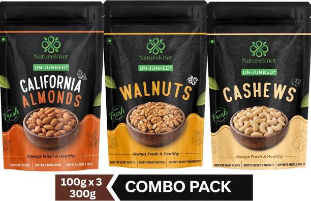 Natureknot Dry Fruits Combo | California Almonds, Cashew Nuts, Walnut Kernels | Almonds, Cashews, Walnuts