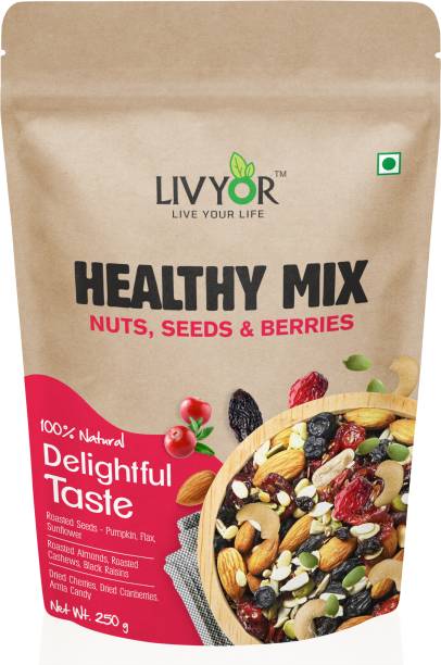 LIVYOR Healthy Mix Nuts, Seeds and Berries Combo | Super Nutritious Food | Dry Fruits Trail Mix with Seeds, Berries