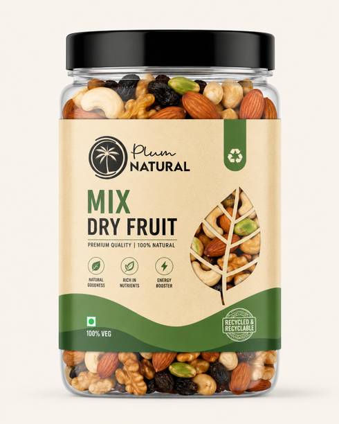 Plum Natural Mix Dry Fruit | Panchmeva | Nutmix | Mixed Dry Fruit | 250gm| JAR | Almonds, Cashews, Dry Dates, Figs, Kiwi, Pistachios, Raisins, Assorted Seeds & Nuts