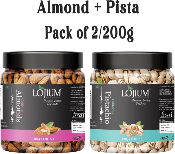 LOJIUM HIGH QUALITY CALIFORNIA ALMOND (200g) & BIG SIZE ROASTED PISTA(200g) COMBO PACK Almonds, Pistachios