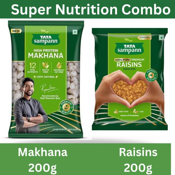 Tata Sampann Combo Pack of High Protein Makhana-200g & Pure Seedless Raisins/Kishmish-200g Raisins, Fox Nut