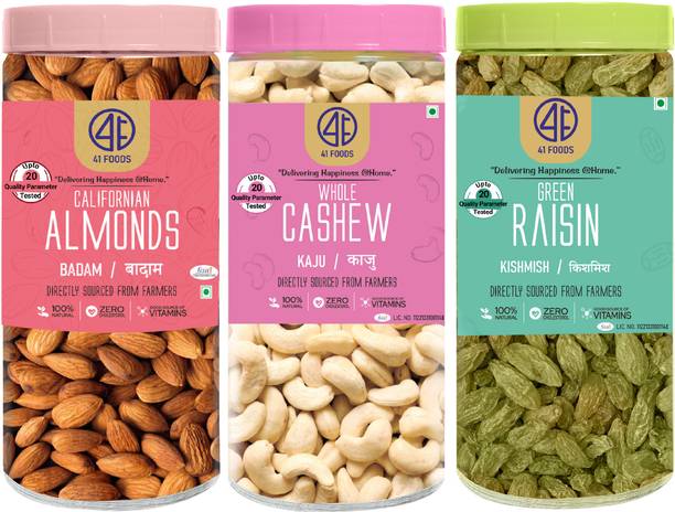 41 foods Dry fruits combo pack of | kaju badam kishmish 450 GM Cashews, Almonds, Raisins