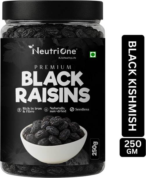 NeutriOne Premium Black Raisins Kishmish | Seedless Dry Fruit | Rich in Iron | Kismish Raisins