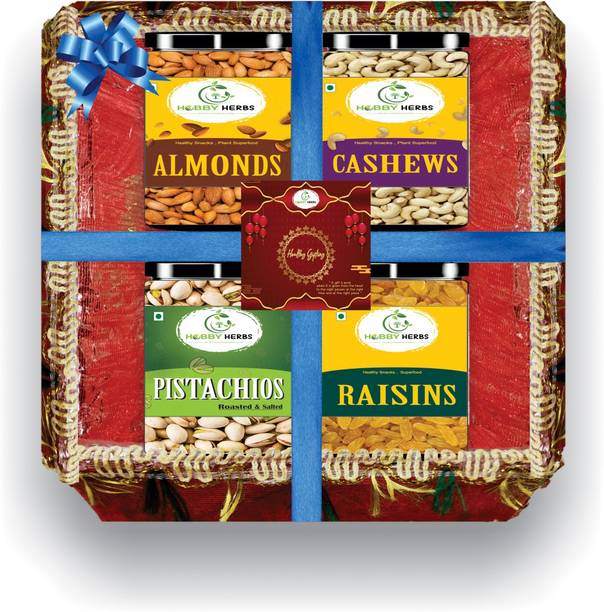 Hobby Herbs Dryfruits Gift Pack Almonds , Cashew , Pistachios & Raisins 400gm |dryfruit box| Almonds, Cashews, Raisins, Pistachios