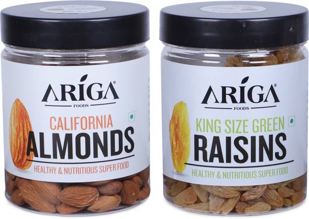 Ariga Foods California Almonds 200g and King Size Raisins 250g | Premium Dry Fruits Combo| Almonds