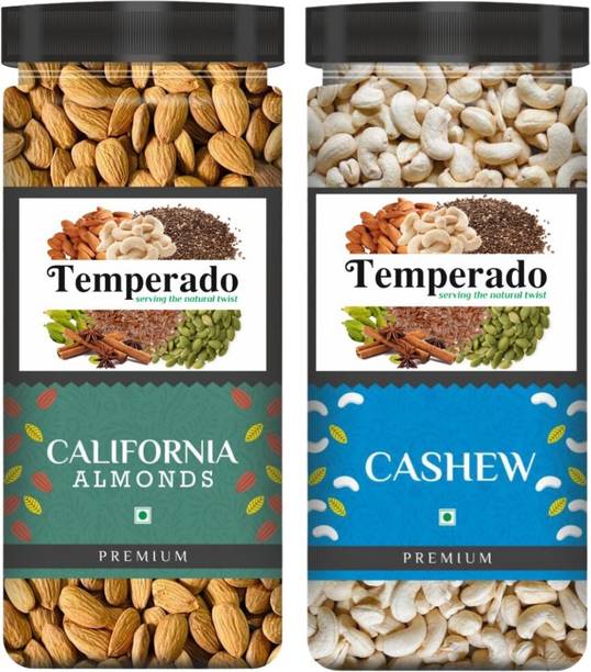 Temperado Premium Cashew & California Almonds| Kaju & American Badam| Jar Pack 100gm Each Almonds, Cashews