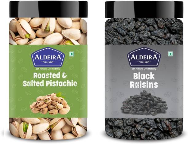 Aldeira Natural Pista 100gm + Black Raisins 100gm (200gm) Dry Fruits Combo (100g Each) Pistachios, Raisins