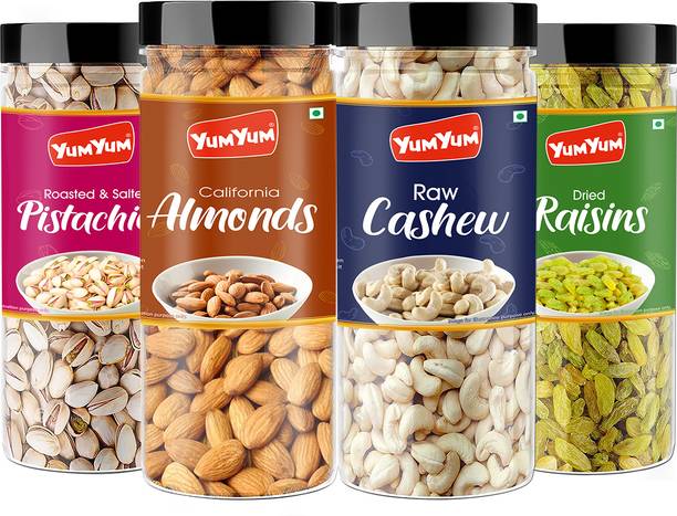 YUM YUM Premium Dry Fruits Combo Pack 600g- Almonds, Pistachios, Cashews, Raisins