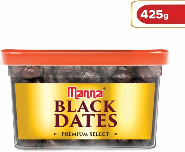 Manna Black Dates - 400g | Select Premium Organic Handpicked Dates| Khajoor | Khajur | Soft Dried Healthy Snack | Soft & Juicy texture | Zero Added Sugar & Preservatives | Rich in Iron, Fibre & Vitamins Dry Dates Dates