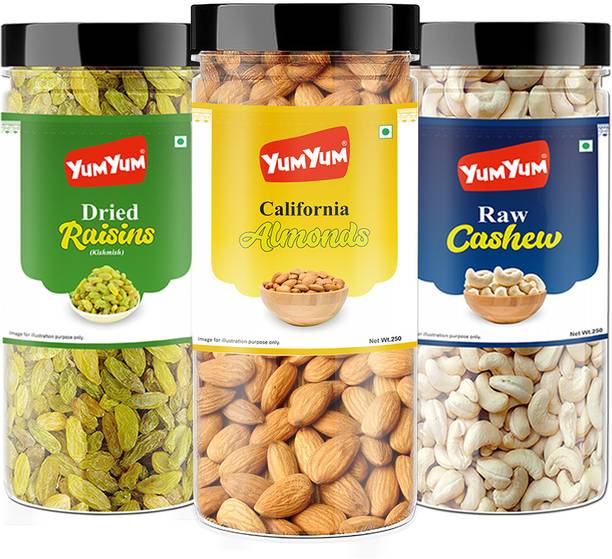 यम यम प्रीमियम जंबो (आलमंड 250g केशू 250g एंड रेज़िन 250g) 750g ड्राई फ्रूट्स कॉम्बो पैक