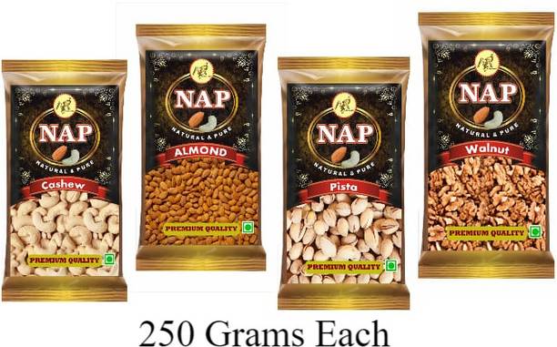 Nap Combo pack Badam Pista Kaju Akhrot 1 KG (4 x 250 g) Cashews, Almonds, Walnuts, Pistachios