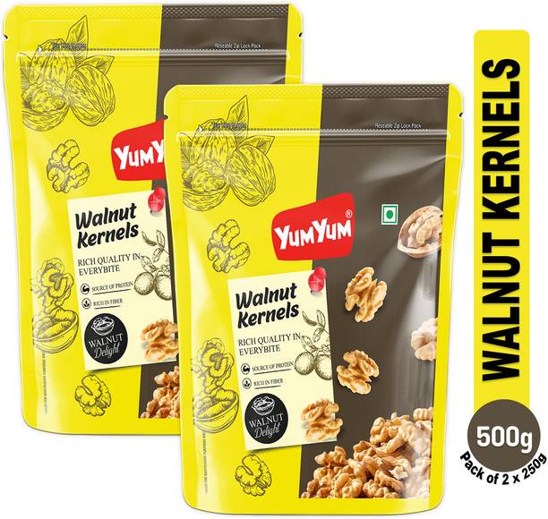 YUM YUM California Walnut Kernels 500g, Akhrot Giri Dry Fruits (Pack of 2-250g Jar Each) Walnuts