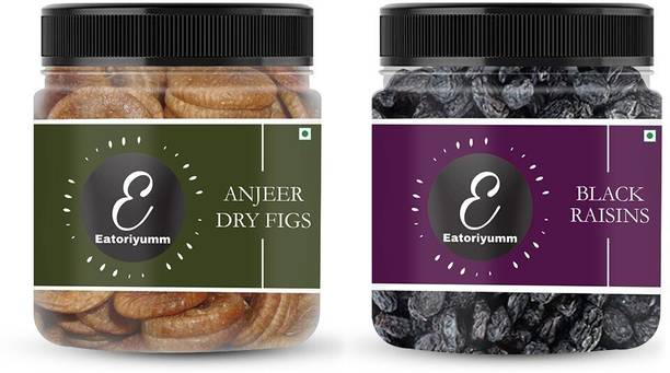 Eatoriyumm Dry Fruits Combo|Anjeer + Black Raisins Seedless (250g Each) Premium Quality Figs, Raisins
