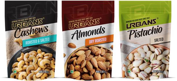 URBANS Dry Fruits Packs ( Dry Roasted Almonds + Roasted & Salted Cashews + Pistachios Salted) - Daily Needs Nutrient Nuts | Mixed Dry Fruits Almonds, Cashews, Pistachios