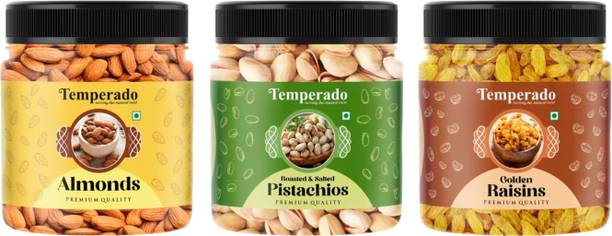 Temperado Almond(100gm),Pistachios(100 gm) Green Raisin(100gm) Combo |Badam Pista Kishmish Almonds, Pistachios, Raisins