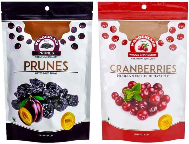 WONDERLAND Foods Dried Fruits Combo of Prunes 200g + Whole Cranberry 200g Prunes, Cranberries