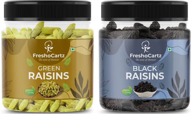 FreshoCartz Dry Raisins Combo | Green & Black Raisins Combo | Kali & Hari Kismis Combo Pack Raisins