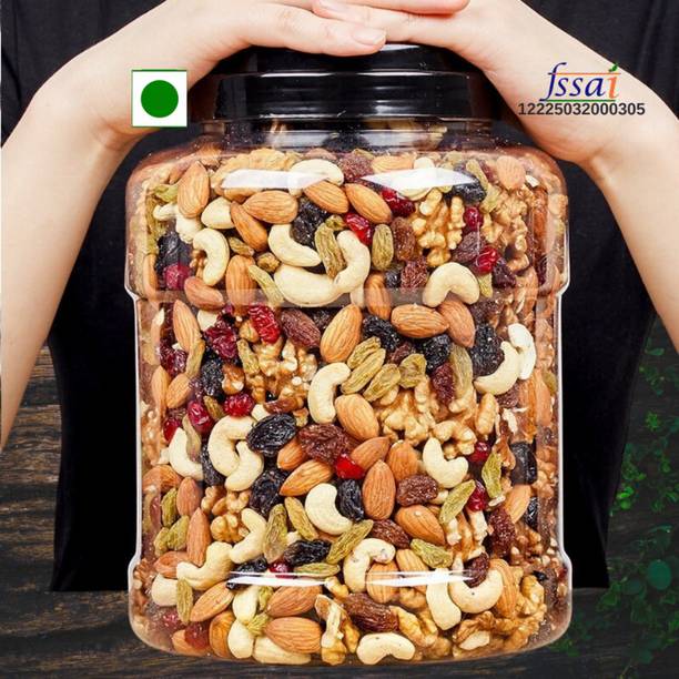 YUGNUTS MIX DRY Fruits||-NATURAL PANCHMEVA 500gm jar Almonds, Apricots, Cashews, Dry Dates, Raisins