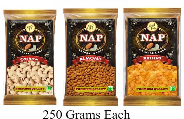Nap Dry fruits combo pack of | Kismis Kaju Badam 750 GM (3 x 250 g) Cashews, Almonds, Raisins