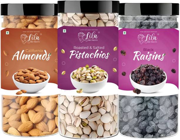 lila dry fruits Almond(100gm),Pistachios(100 gm) Black Raisin(100gm) Combo |Badam Pista Kishmish Almonds, Apricots, Pistachios