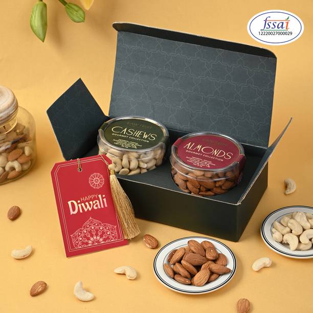 HyperFoods Diwali Celebration: Dry Fruit Hamper with Greetings Card Cashews, Almonds