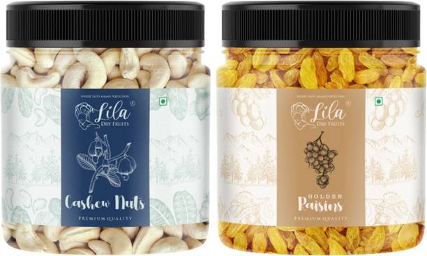 lila dry fruits Premium Cashew & Golden Raisins Combo Jar Pack of 100gms each (200gms total) Cashews, Raisins