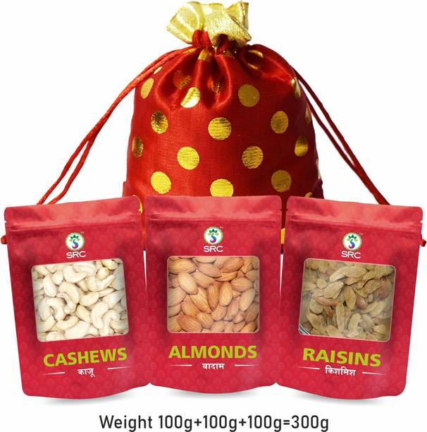 SRC Creations Dry Fruit in Fancy Potli Pack Gifts for Corporate | Festive Gifting Cashews, Almonds, Raisins