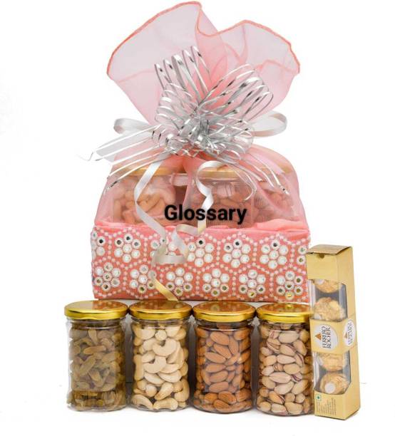 Glossary DRY FRUIT & NUT AND GIFT HAMPER/BASKET/BOX/PACK 500GM Almonds, Cashews, Pistachios, Raisins
