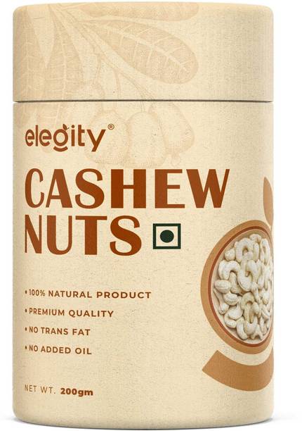 Elegity Natural Plain Cashew - Papertube (200 gm) | Whole Kaju - Nutritious & Delicious Cashews