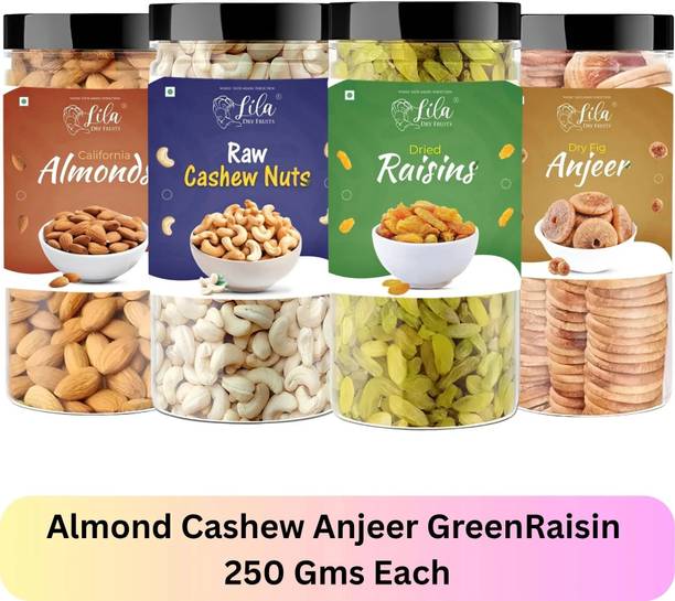 lila dry fruits Almond(250gm), Cashew (250gm), Figs (250gm) & Green Raisin(250 gm) Combo Almonds, Cashews, Figs, Raisins